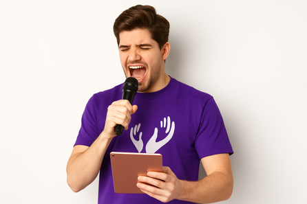 Hombre cantando con micrófono
